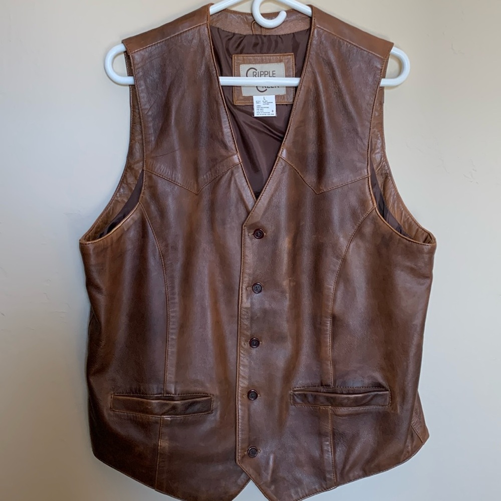 Men’s Brown Leather Vest Size Large by Cripple Creek